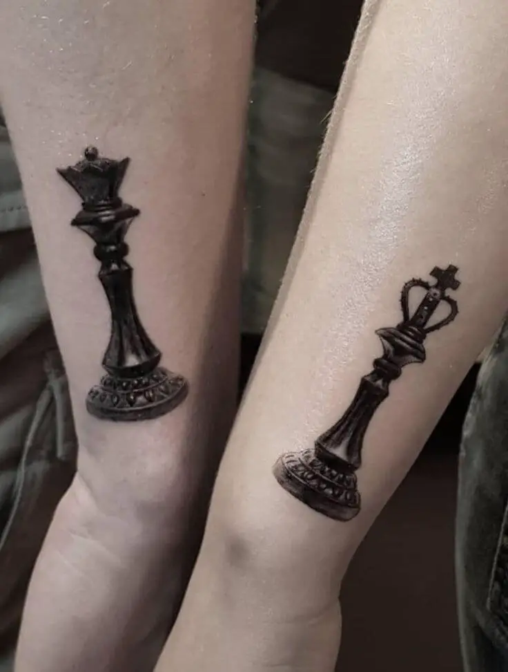 king and queen chess tattoos for couples