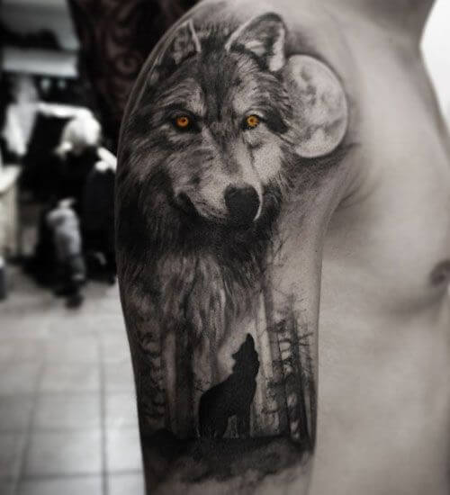 Alpha male wolf tattoo sleeve