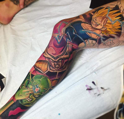 Dragon Ball tattoo on leg