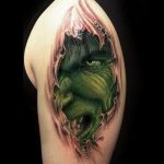 Hulk tattoo on shoulder