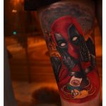 Color Deadpool tattoo on leg