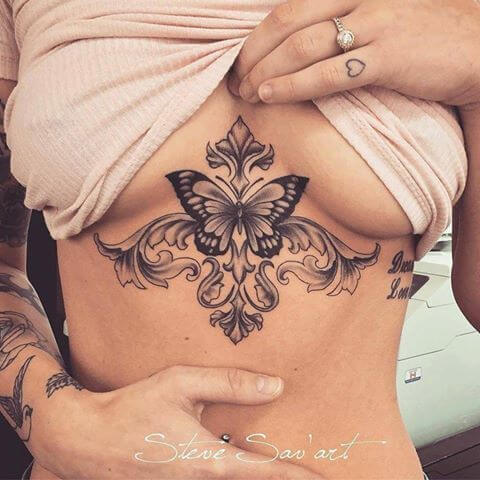 Elegant Butterfly Underboob tattoo