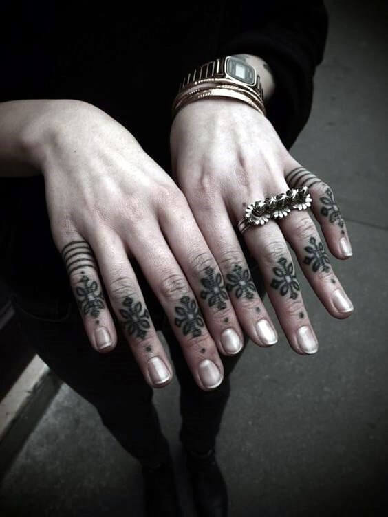 Geometric pattern finger tattoo