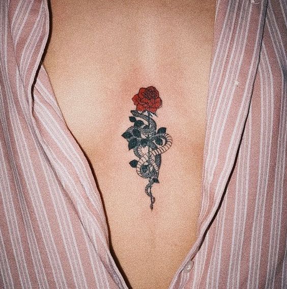Red Rose Underboob tattoo