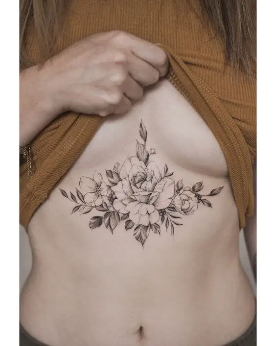 Simple Flowers underboob tatt