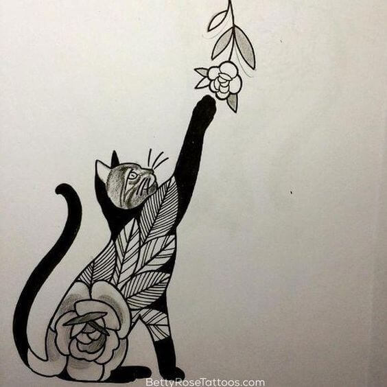 rose cat tattoo