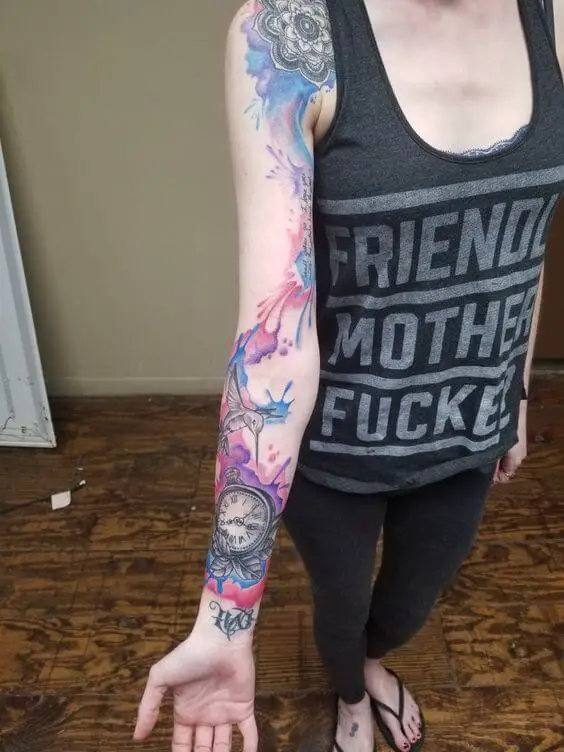 watercolor tattoo sleeve