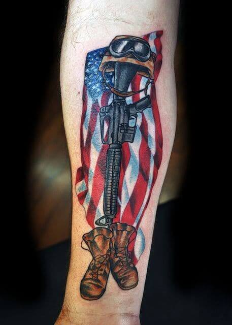 American Flag Gun tattoo