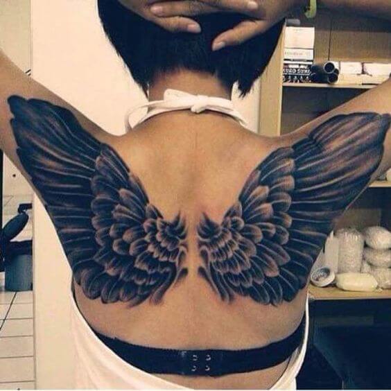 angel wing tattoo on back