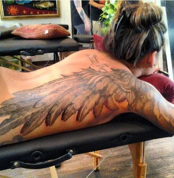 angel wings tattoo on back