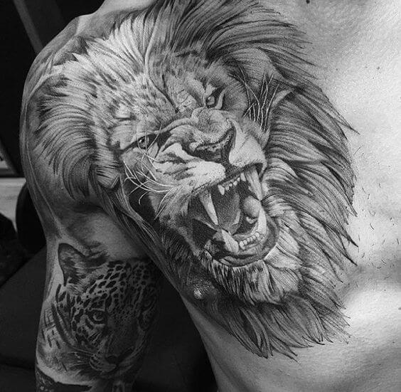 angry lion tattoo for men chest