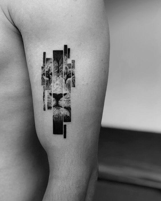 geometric lion tattoo for men on arm