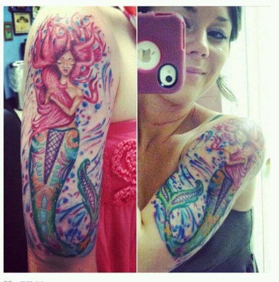 mermaid half sleeve tattoos for women