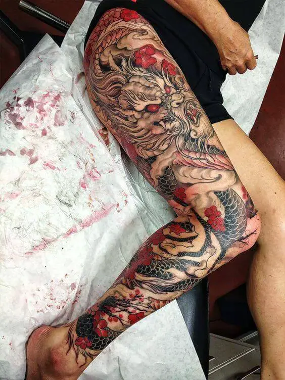 Tattoo of Asian Geisha Dragons