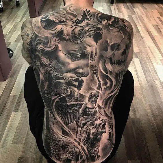 realistic full back tattoo