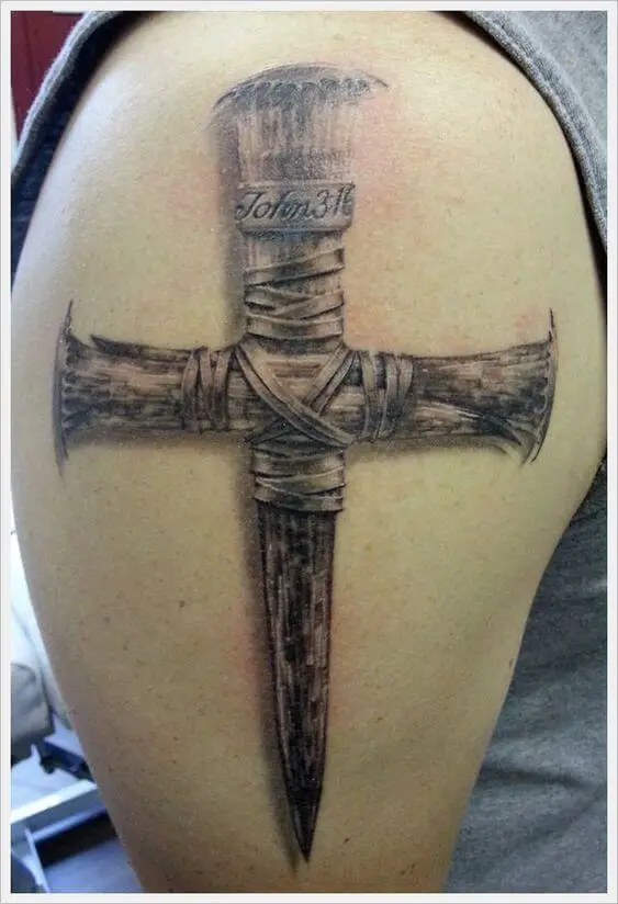 wooden cross tattoo for men