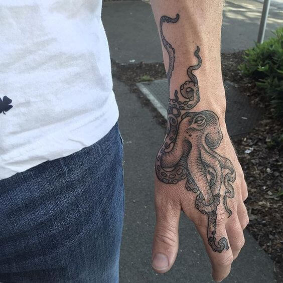 octopus tattoo on hand