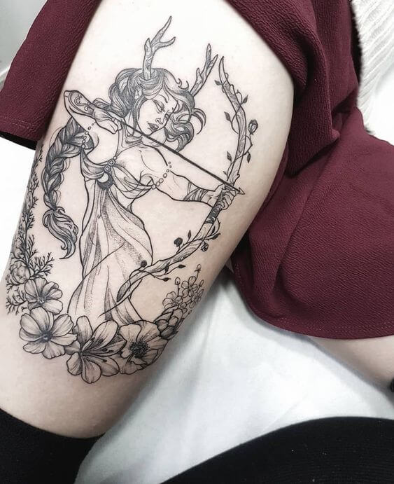 Artemis tattoo on leg