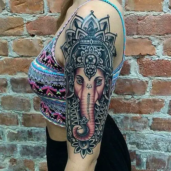 Geometric Ganesha Head Tattoo On Back by Shane Nicholetti