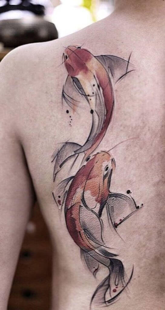 Koi fish tattoo on back