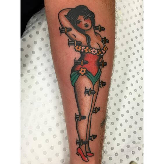 Magician’s assistant pin up tattoo