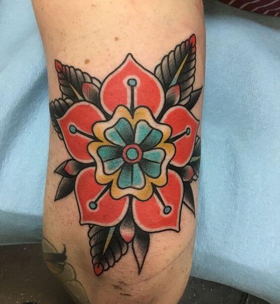 classic neo traditional flower tattoo