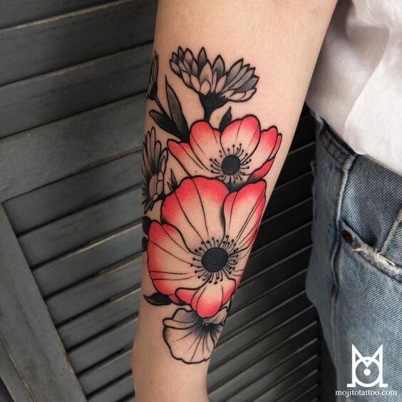clean neo traditional flower tattoo