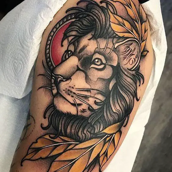 clean neo traditional lion tattoo