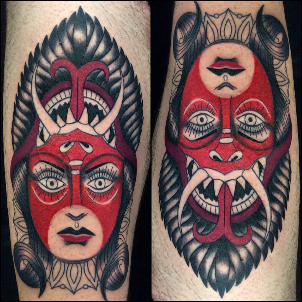 devil girl neo traditional tattoo flash