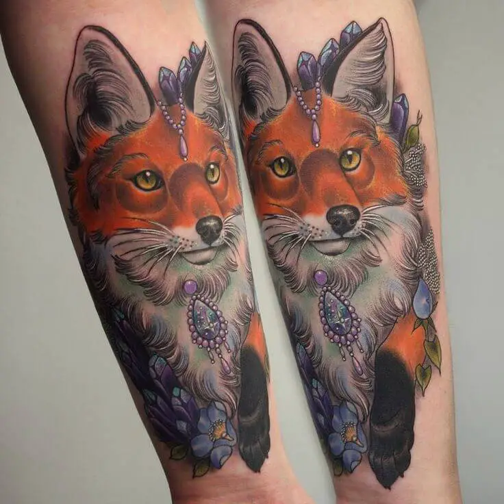elegant neo traditional fox tattoo