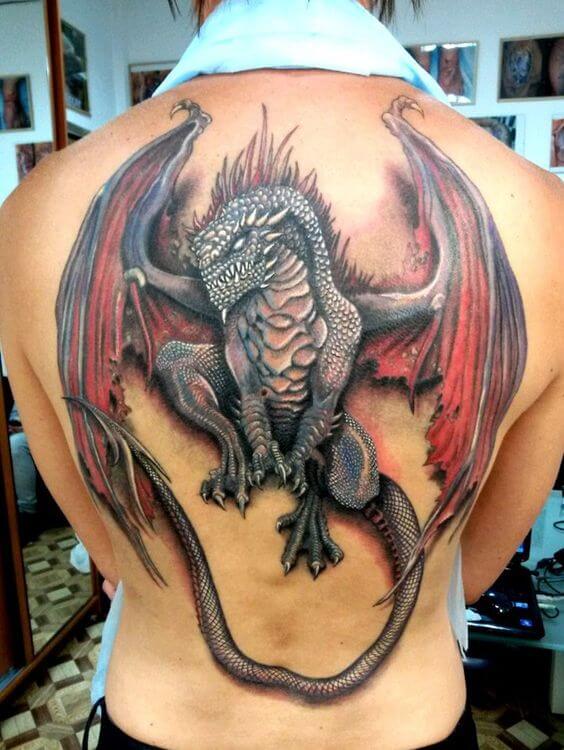 full back winged serpent tattoo
