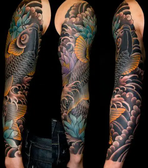full sleeve koi fish tattoo