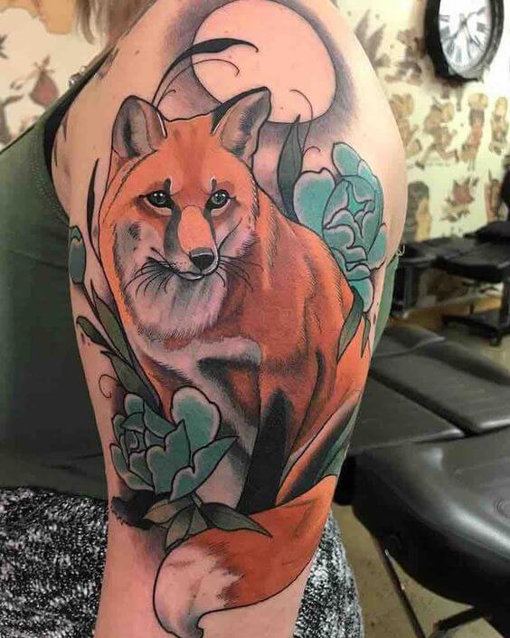 half sleeve neo traditional fox tattoo