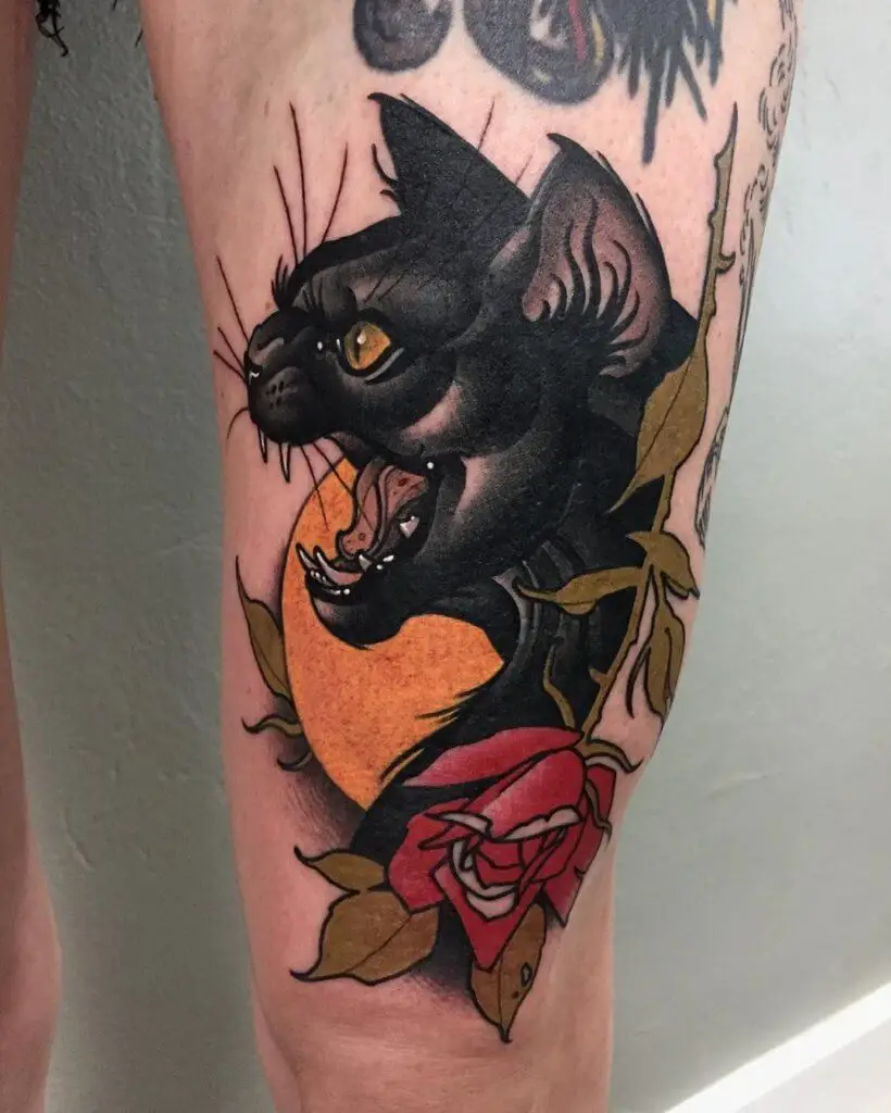 neo traditional angry cat tattoo
