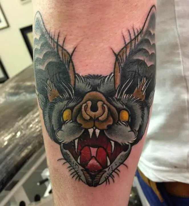 neo traditional bat head tattoo