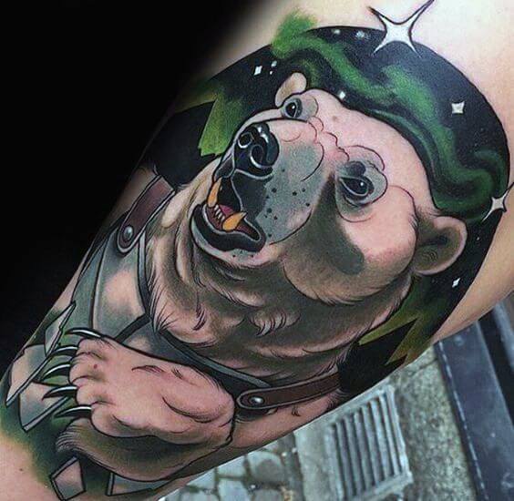 neo traditional bear tattoo for men
