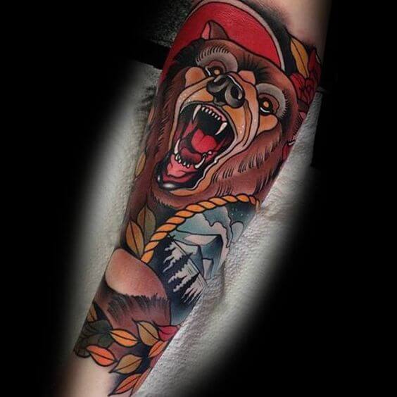 neo traditional bear tattoo