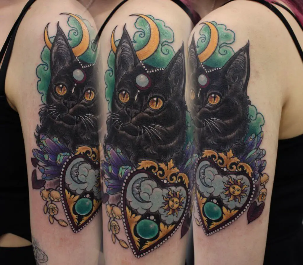 neo traditional cat tattoo for women