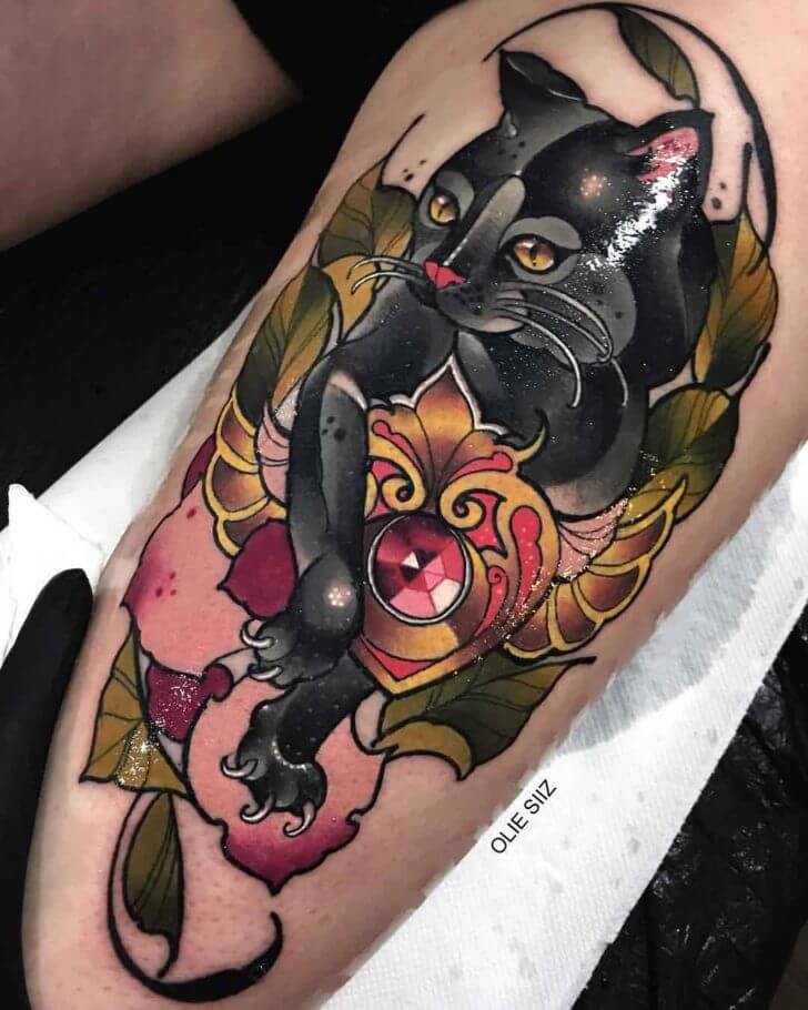 neo traditional cat tattoo