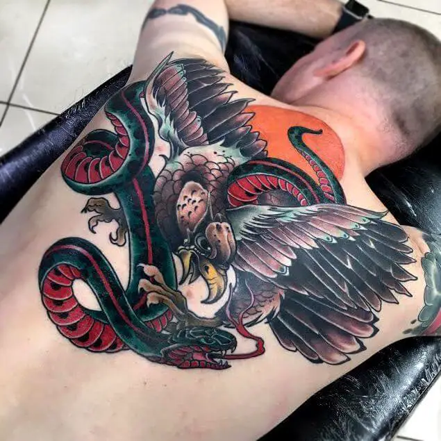 neo traditional eagle tattoo on back