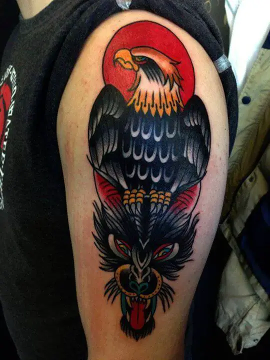 neo traditional eagle tattoo sleeve