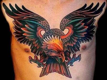 Neotraditional style eagle tattoo on the back of the