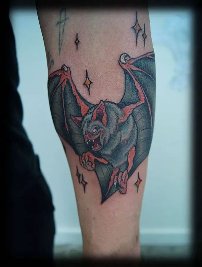 neo traditional flying bat tattoo