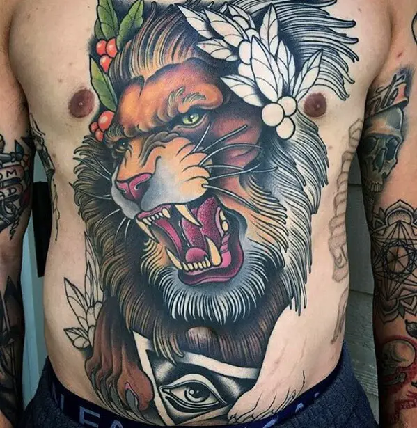 neo traditional lion tattoo