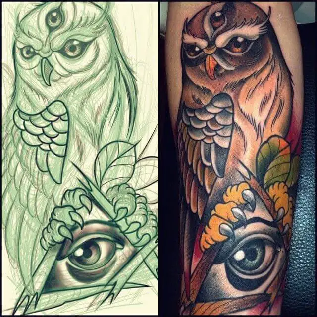 neo traditional owl tattoo design