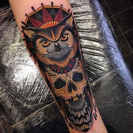 neo traditional owl tattoo