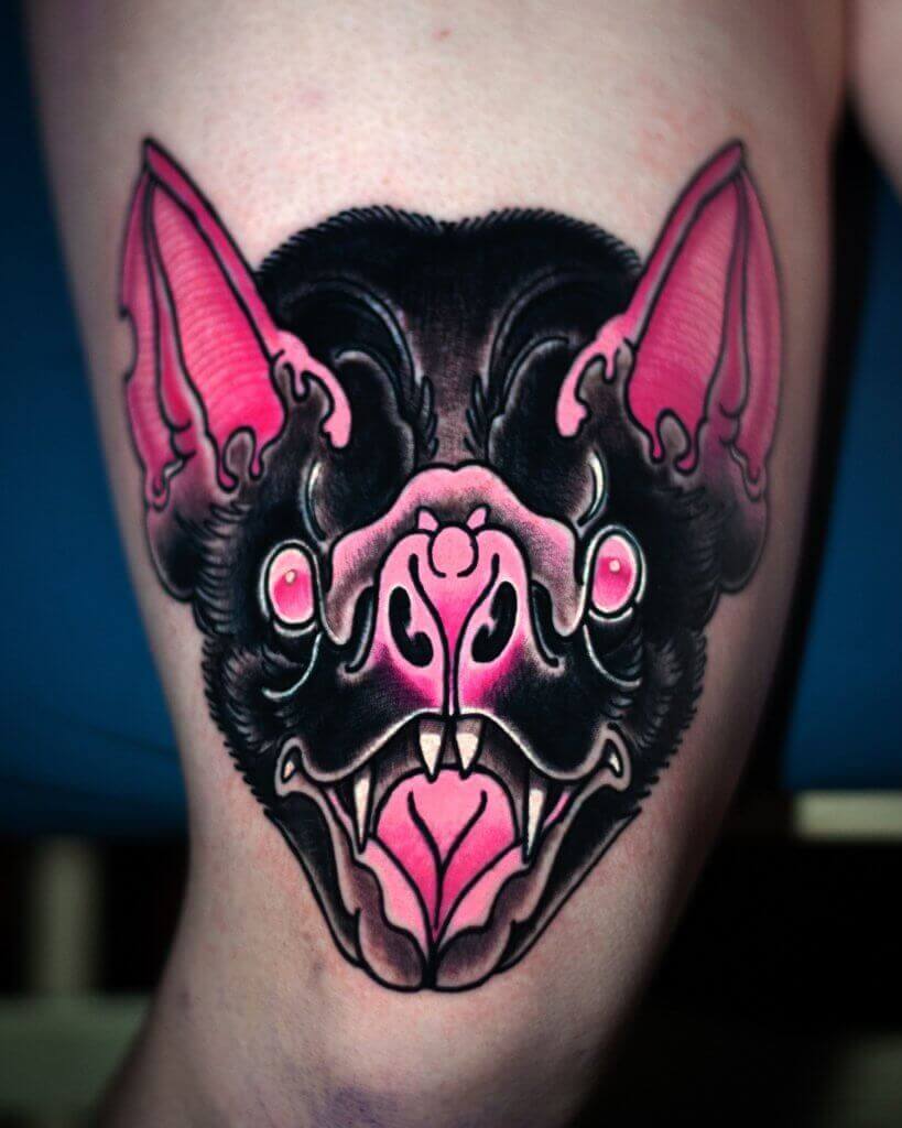 neo traditional pink bat tattoo