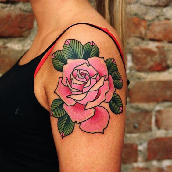 neo traditional rose tattoo colour