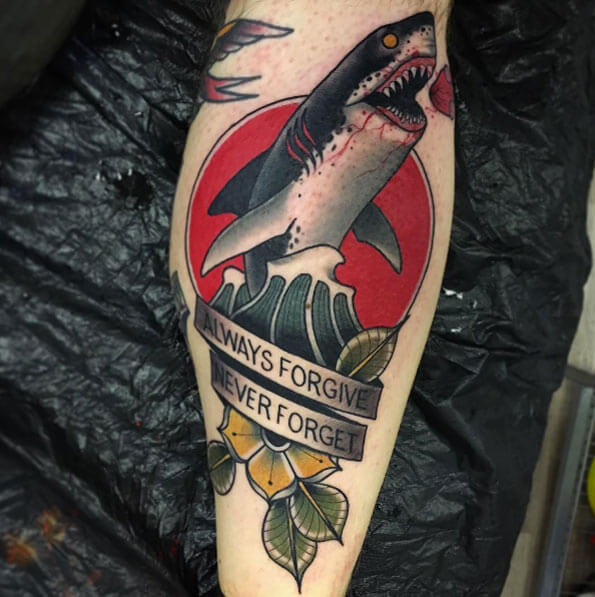 neo traditional shark tattoo