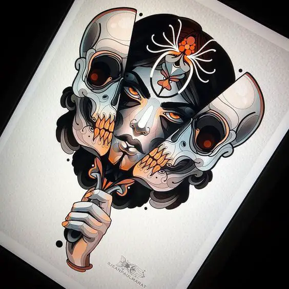 neo traditional skull tattoo design